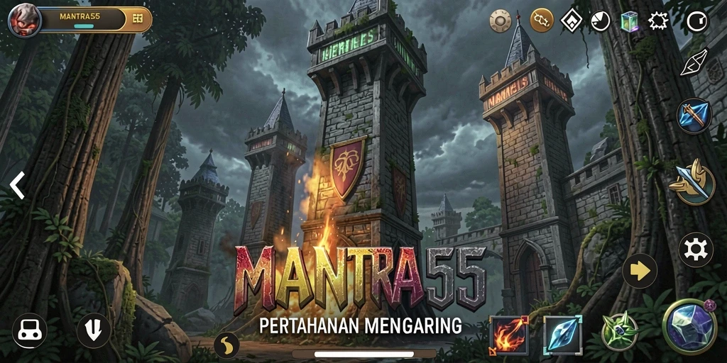 Tampilan gameplay menakjubkan dari MANTRA55 dalam genre Tower Defense.