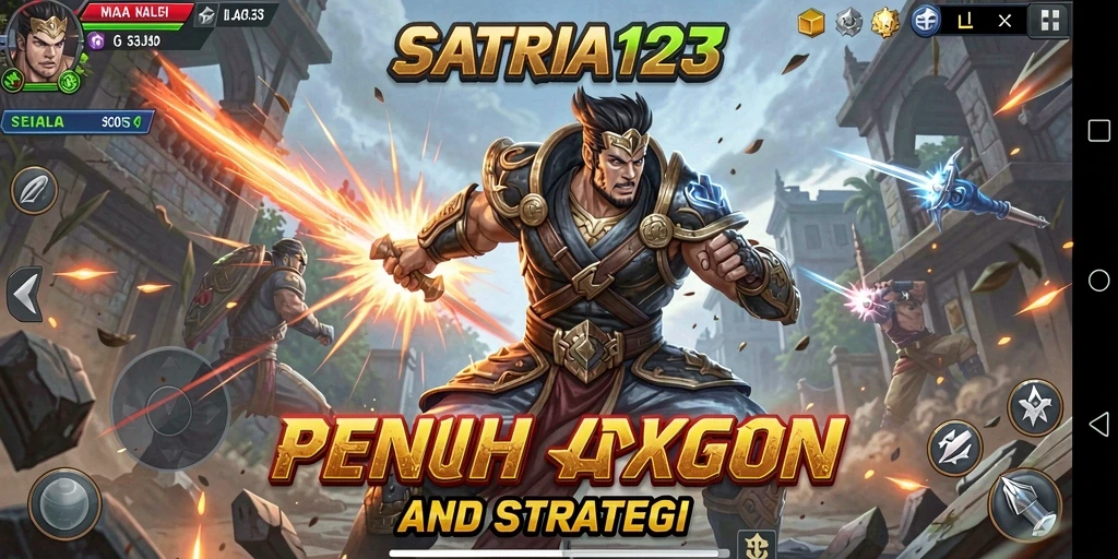 Screenshot SATRIA123 menampilkan pertarungan dinamis dan karakter yang kuat.