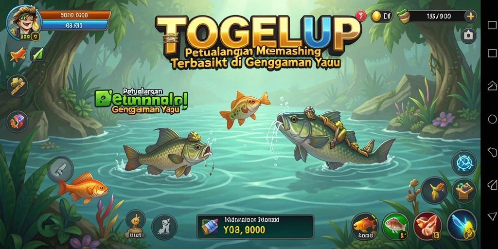 Tampilan gameplay TOGELUP yang menegangkan saat memancing ikan besar.
